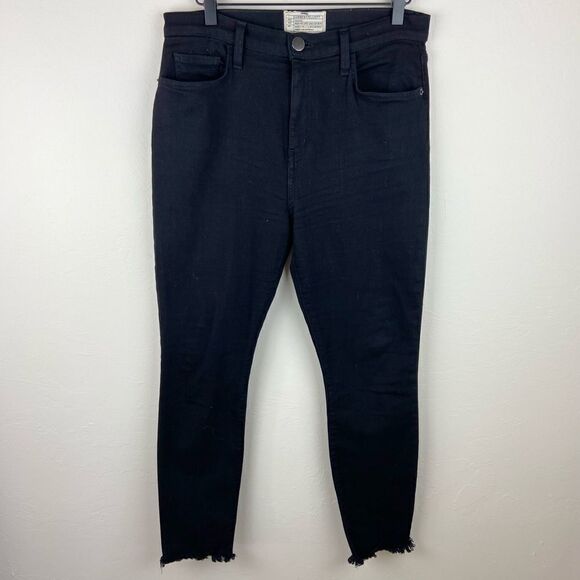 Current/Elliott Super High-Rise Stiletto Raw Hem Black Jeans - Picture 2 of 8